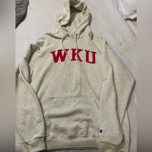 Champion Men's Beige Hoodie with Red WKU Design